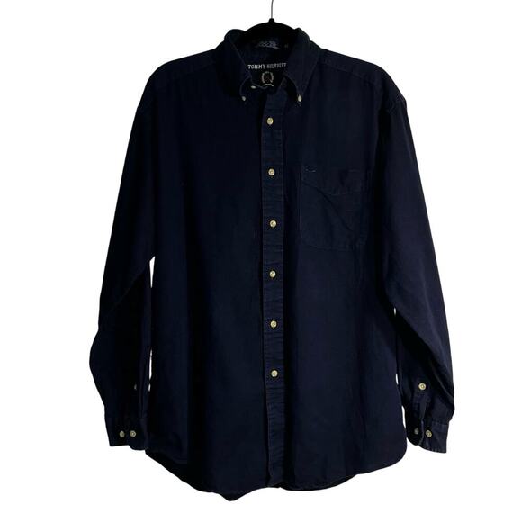 Tommy Hilfiger Navy Blue Crest Logo Button-Down Shirt Men’s Size Medium - Picture 1 of 7